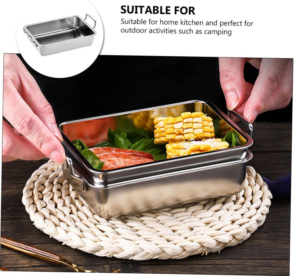 Amosfun 1Pc Stainless Steel Snack Tray Food Plate for Fruits Snacks Easy to Clean for Home Kitchen Outdoor Activities Like Camping BBQ Picnic Silver