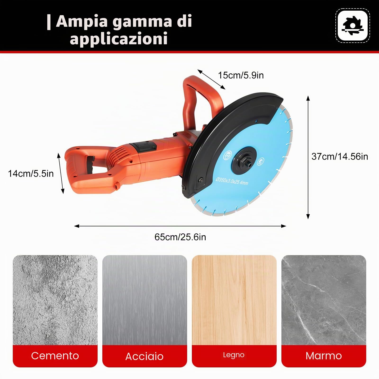 Power Tools - Sega per calcestruzzo per tagliare il calcestruzzo, pietra mattoni, piastrelle e altri seghe circolari ad alta potenza, 5800 W, senza gas, 13,5 cm di taglio, con lama diamantata 35 cm