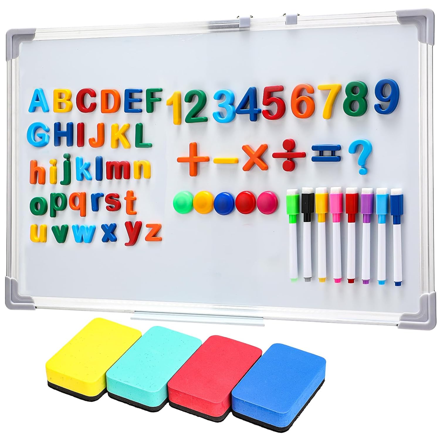 Magnetic Alphabet Letters and Number Board Kit with14 x 20Whiteboard, 156 Letters Numbers, 30 Magnets, 16 Markers, 4 Whiteboard Erasers for Christmas Teaching Birthday Gift, Classroom School 14 x 20 in