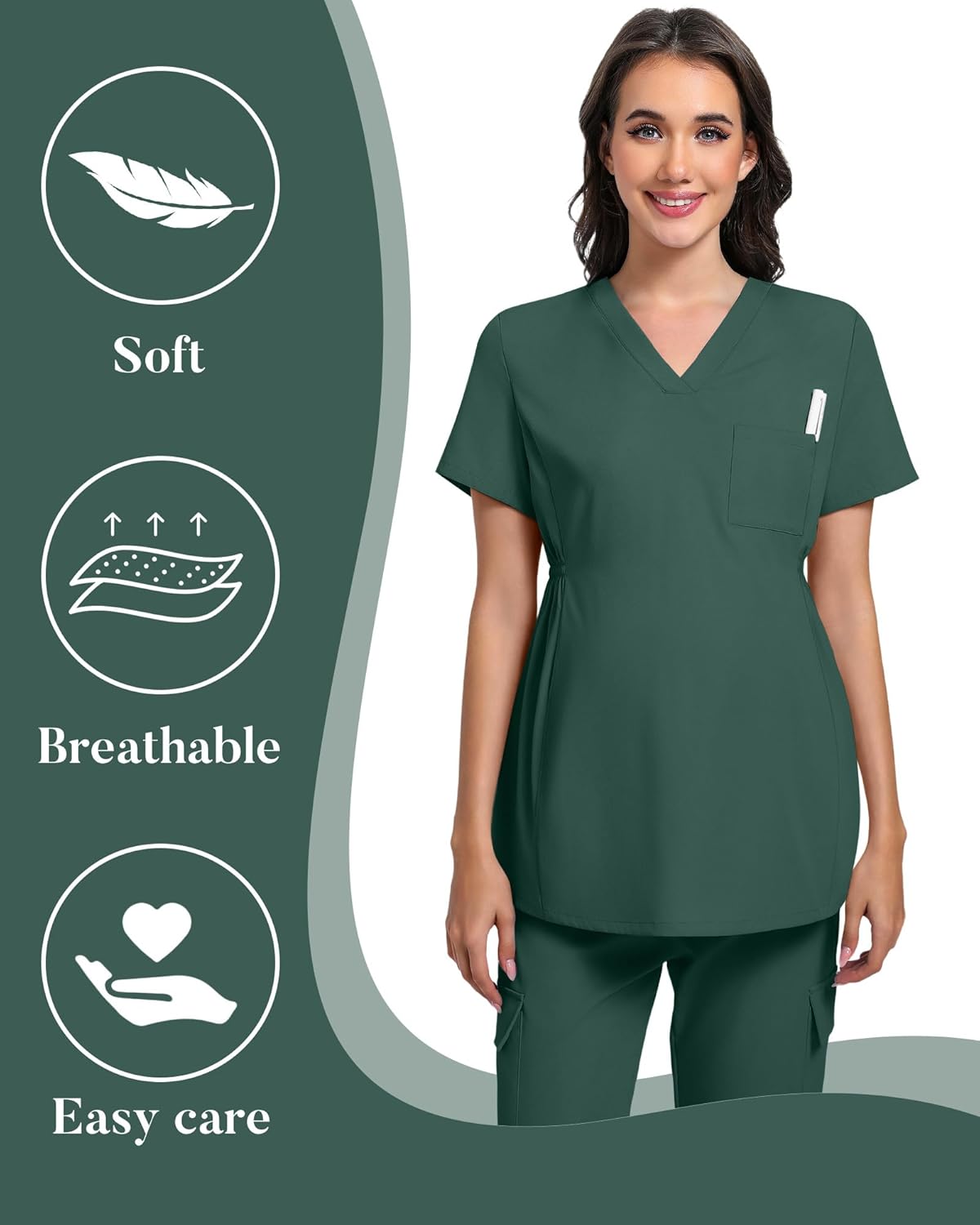 Women's Maternity V Neck Scrub Top Medical Shirts Short Sleeve Pregnancy Nurse Clothes with 1 Pocket - Image 5