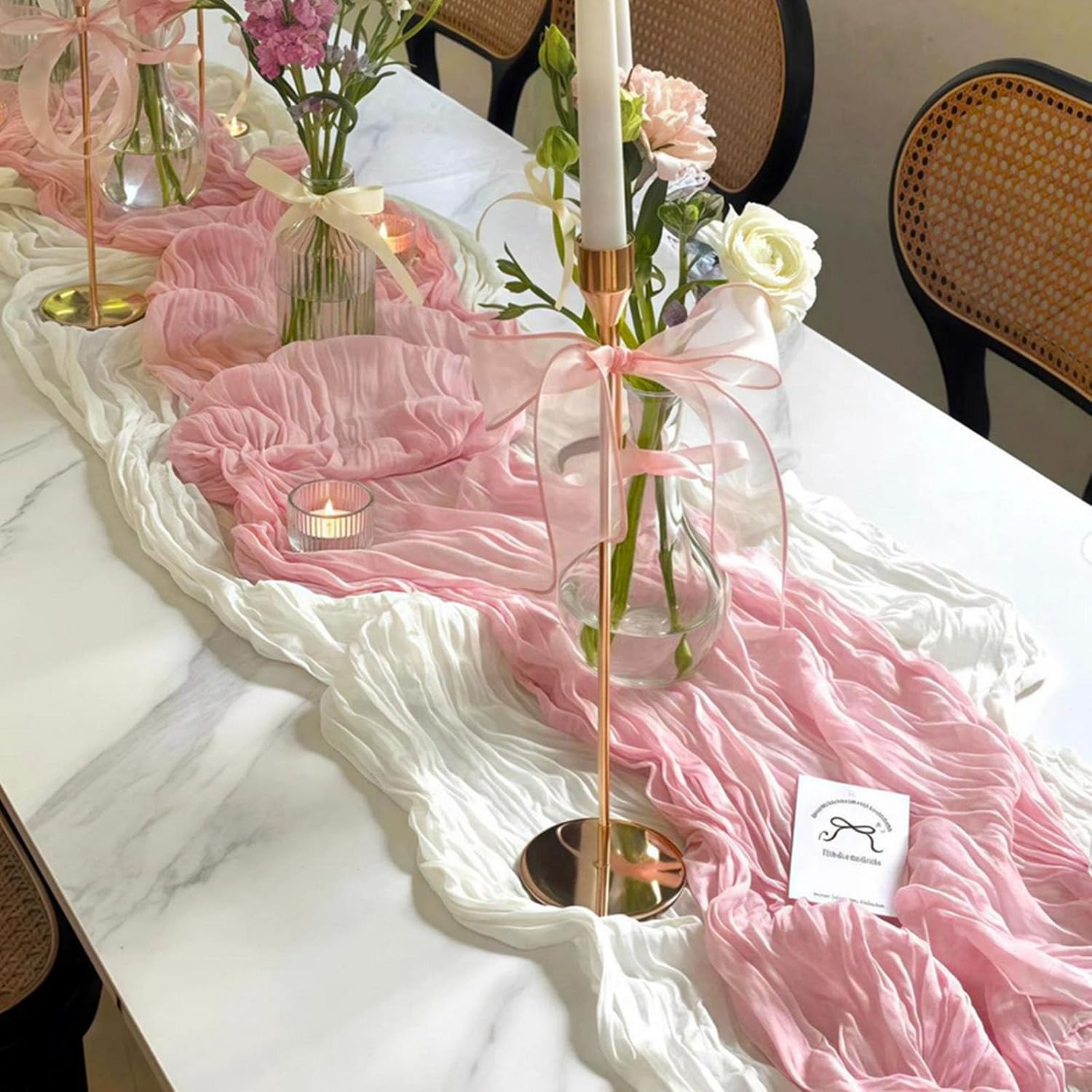 16 Pack Pink Valentine's Day Cheesecloth Table Runner 21x120 Inch Gauze Table Runners Reusable Polyester 10ft Boho Rustic Cheese Cloth Table Runner for Wedding Party Baby Shower Birthday
