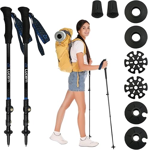Lucern Bastones de senderismo de carbono ultra ligeros y antigolpes de 5.7 onzas, increíblemente duraderos, sumamente cómodos, óptimamente seguros,