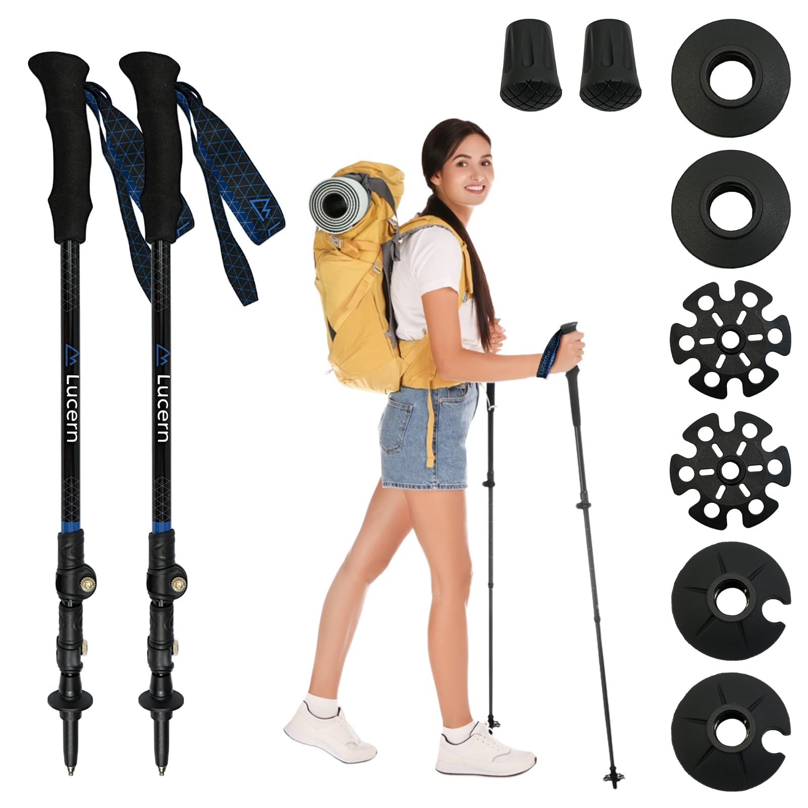 Lucern 5.7 oz Extreme Ultra Lightweight Anti-Shock Carbon Trekking Poles - Incredibly Durable, Supremely Comfortable, Optimally Safe, Fit Carry-on Luggage. Ideal for Backpacking, Long Hiking.