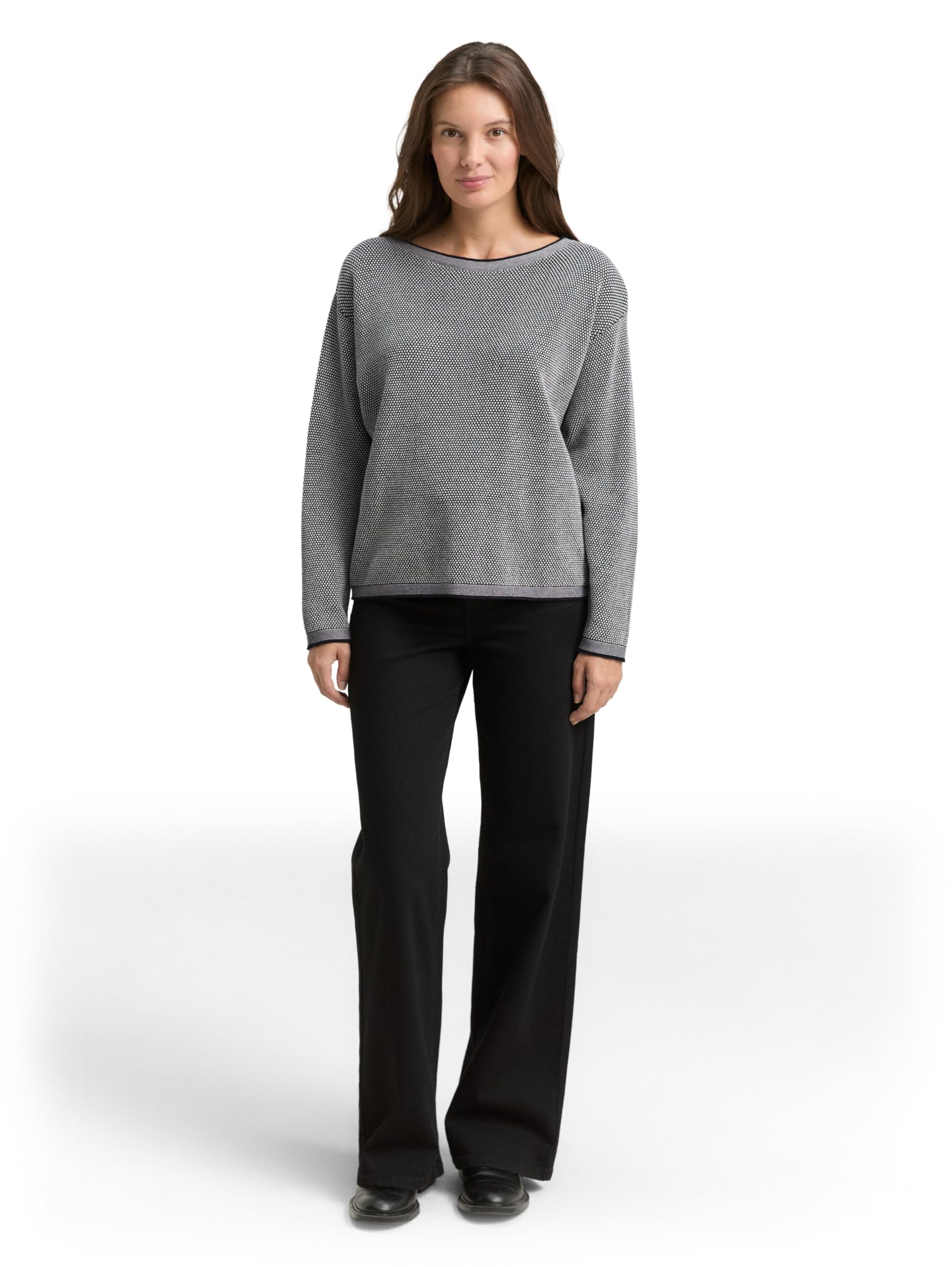 TOM TAILOR Damen Strickpullover mit Struktur 1033125, 30582 - Navy Bubble Structure, XL – Ansicht 2