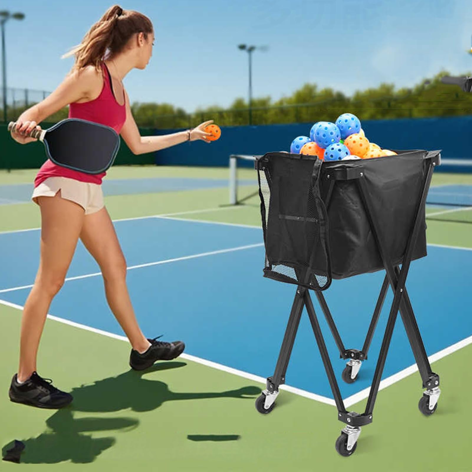 Genérico Carro Plegable For Tolva De Pelotas Tenis con Bolsa Extraíble For