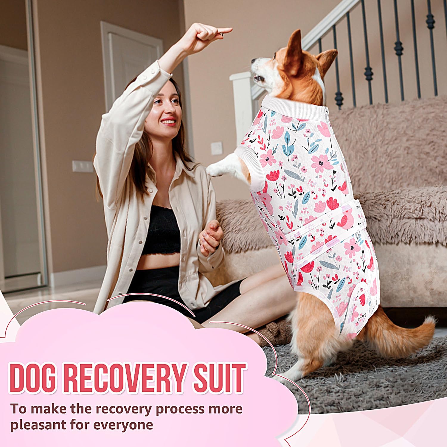 Lukovee Recovery Suit for Dogs, Zipper On Dog Surgery Suit for Female Male Dog, Onesies Bodysuit Prevent Licking Spay Abdominal Wounds Bandages E-Collar Alternative (PI, XXL)