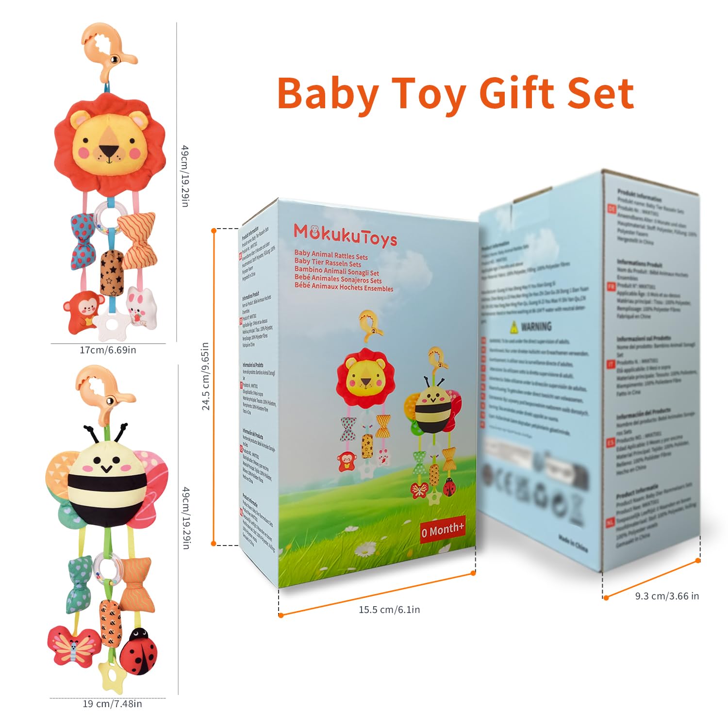 Bébé Jouets pour 0 3 6 9 12 Mois,Peluche Animal Sensoriel Suspension Hochet,Nouveau-né Interactif Jouets Doux,Siège Auto Poussette Jouets Cadeau pour Nourrisson Garçon Fille(2pcs)