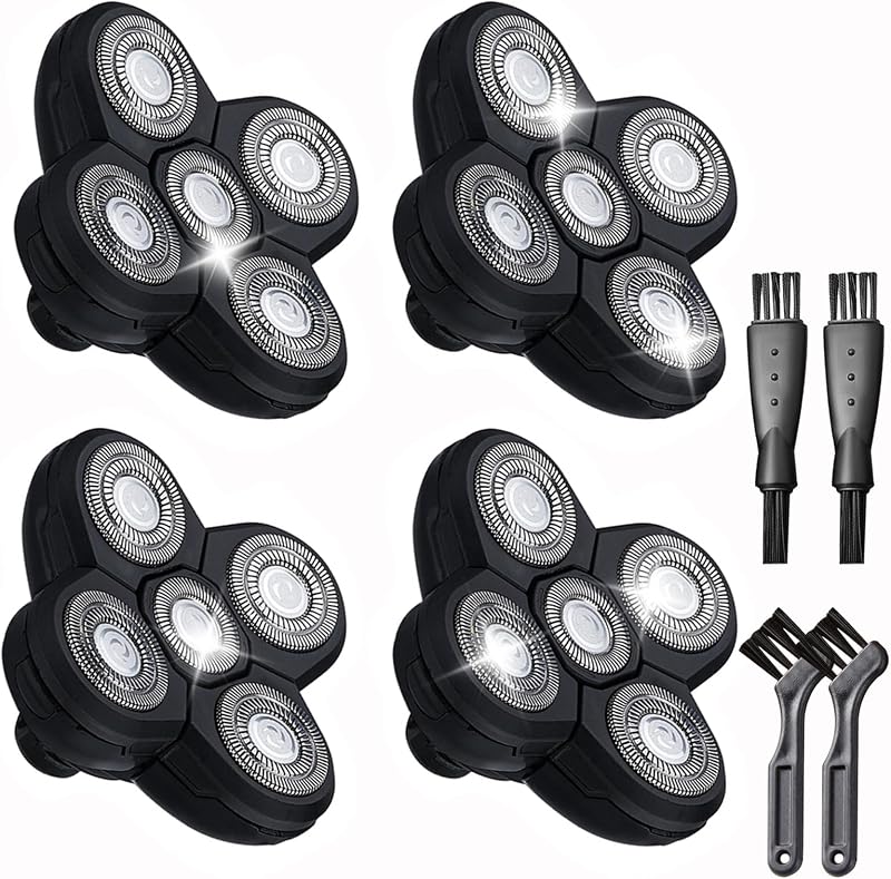 Carreuty 4 cabeças de reposição para barbeador elétrico, 5 lâminas, kit universal para cabeça e rosto com 4 escovas de limpeza