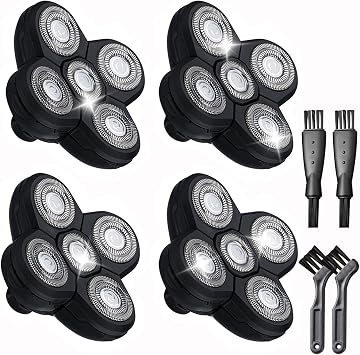 4 Pack Head Shaver Replacement Blades, 5 Blades Shaver Replacement Heads for Bald Men Universal Head and Face Electric Razor Kit with 4 Cleaning Brush