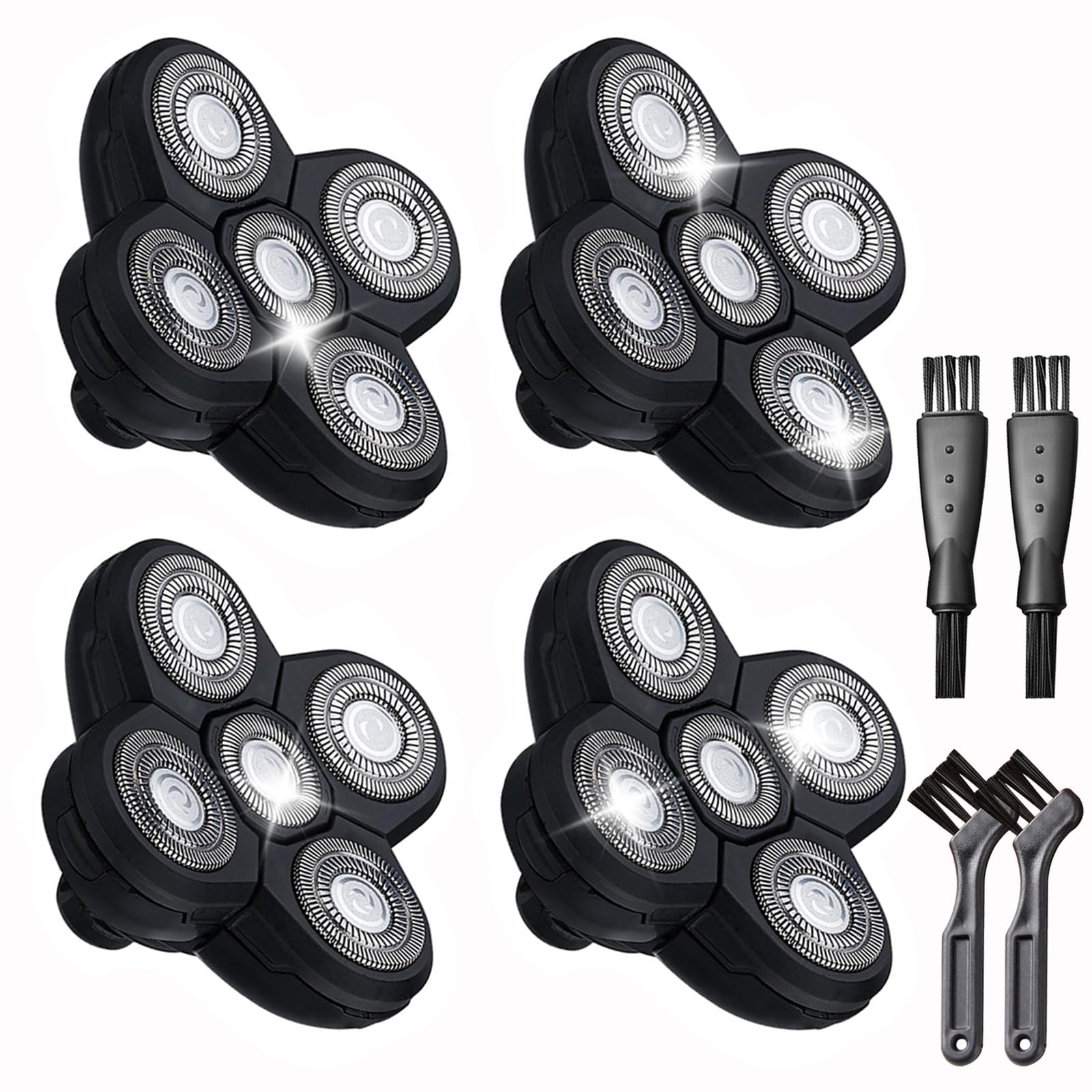 4 Pack Head Shaver Replacement Blades, 5 Blades Shaver Replacement Heads for Bald Men Universal Head and Face Electric Razor Kit with 4 Cleaning Brush