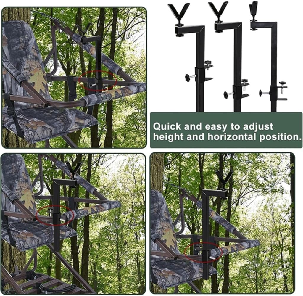 Adjustable Outdoor Tree Stand Y Shape Rest with 360 Degree Rotating Metal Fixed Brackets with Rust-Resistant Coating Universal Square Tube Mount for Enhances Stability