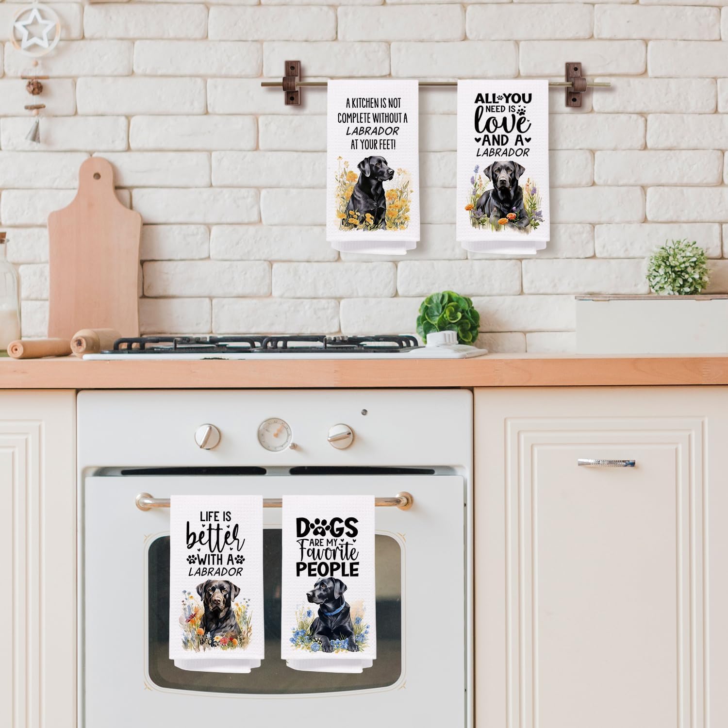 SPBL&L Black Labrador Retriever Dog Kitchen Towels Set of 4, Labrador Retriever Gifts for Women,Labrador Decor Tea Dish Towels for Kitchen,Labrador Decorative Hand Towels for Bathroom, 16x24 Inches - Image 2