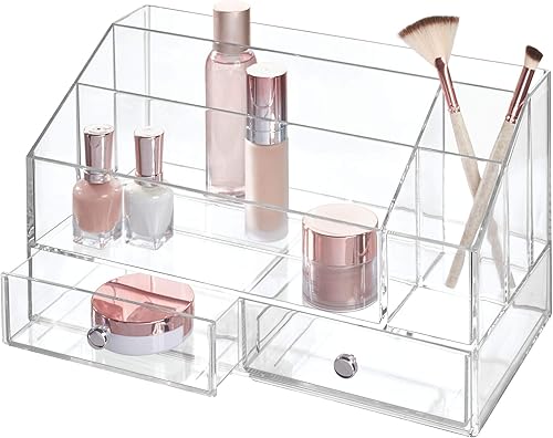 iDesign - Organizador de cosméticos dividido de plástico con cajones para almacenamiento de maquillaje, y accesorios en tocador, encimera o