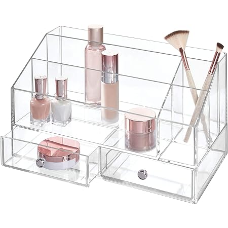 iDesign Plastic Tiered Divided Cosmetic Organizer with Drawers for Storage of Makeup, and Accessories on Vanity, Countertop, or Cabinet, 12.97" x 6.96" x 8.25" - Clear