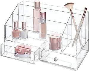 iDesign Plastic Tiered Divided Cosmetic Organizer with Drawers for Storage of Makeup, and Accessories on Vanity, Countertop, or Cabinet, 12.97" x 6.96" x 8.25" - Clear