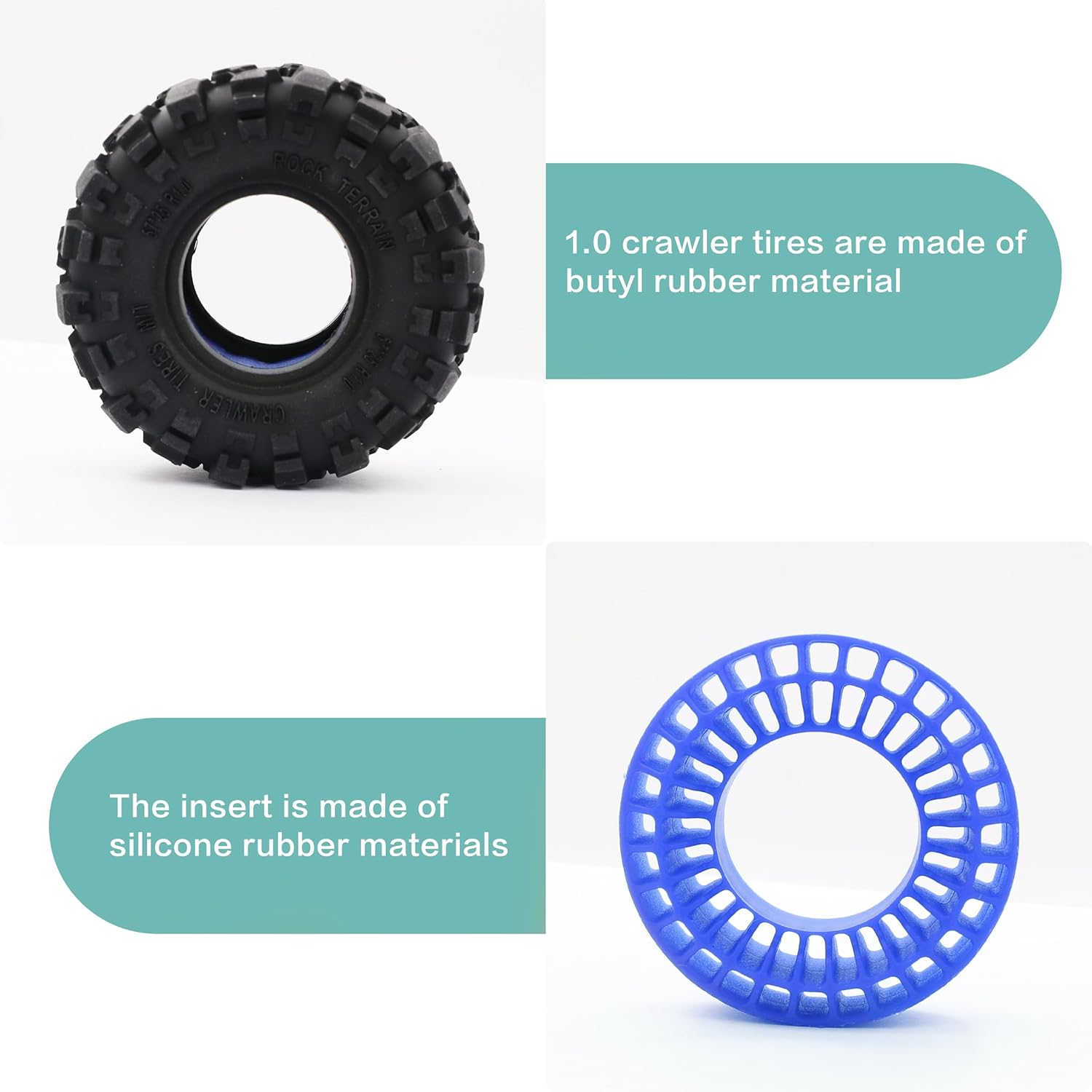 Super Large Soft 1.0 Inch Tire 57 * 25mm Muddy Swamp Tire with Blue Silicone Rubber Inserts for TRX4M SCX24 1/18 1/24 RC Crawler Car Upgrade