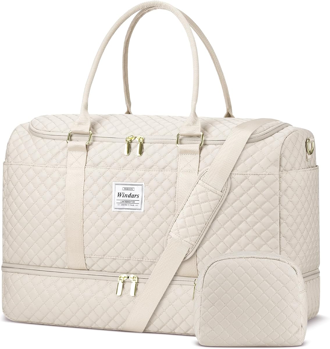 WINDARS Travel Duffle Bag, Weekender Bags for Women with Shoe Compartment, Overnight Bag with Toiletry Bag, Carry On Duffel Bags For Airplanes, Yoga Gym Duffel Bag, Beige