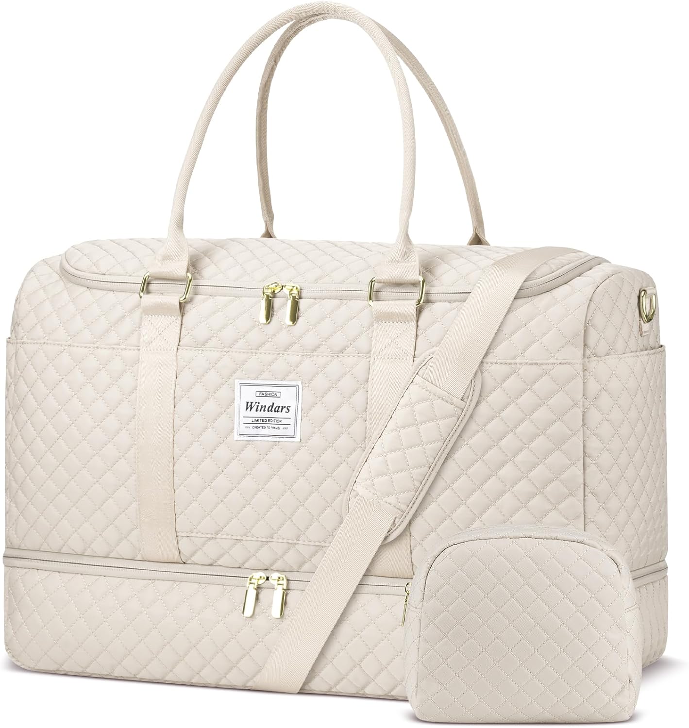 Travel Duffle Bag, Weekender Bags for Women with Shoe Compartment, Overnight Bag with Toiletry Bag, Carry On Duffel Bags For Airplanes, Yoga Gym Duffel Bag, Beige