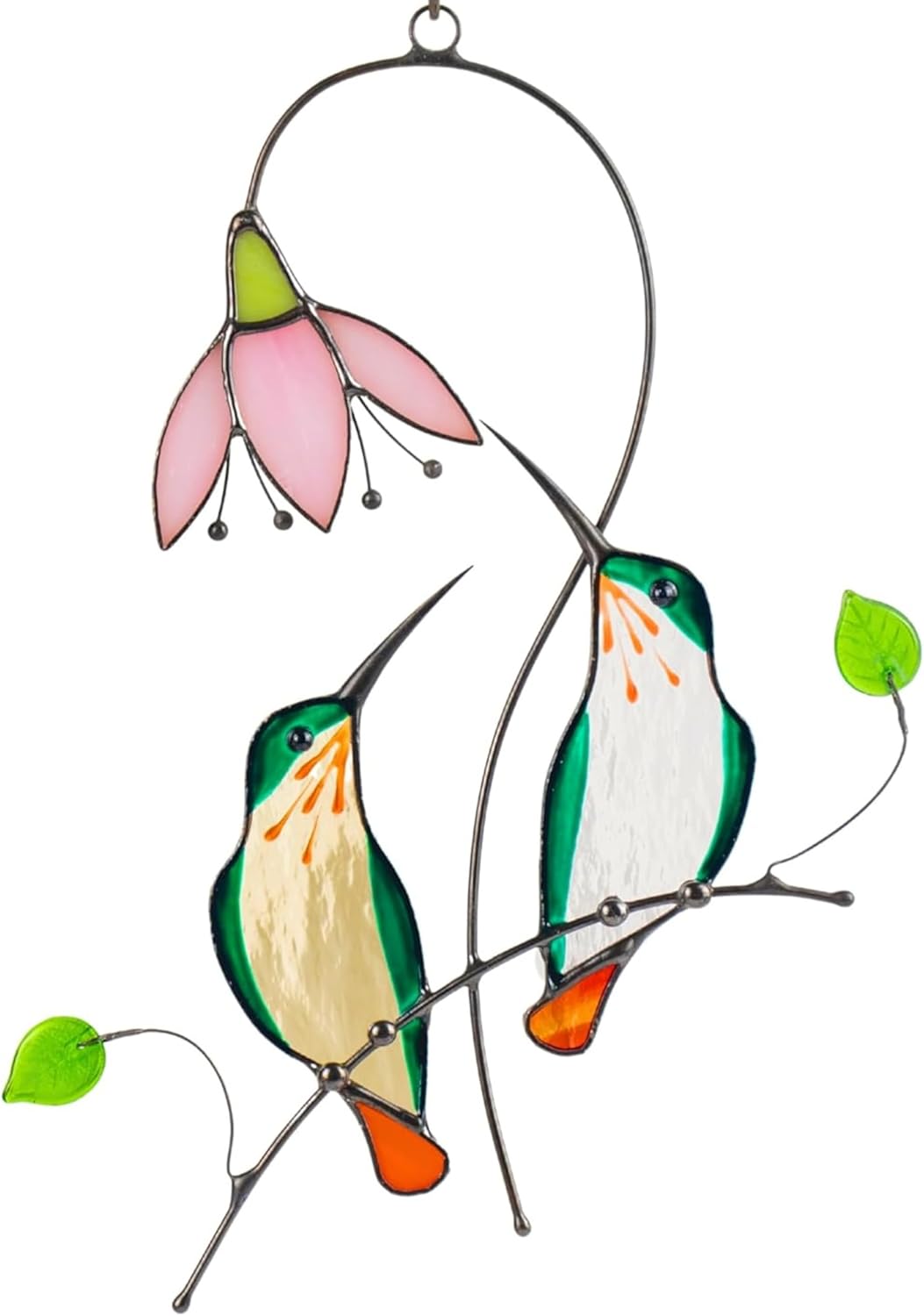 Gift Birds Handmade Stained Glass Suncatcher Genuine Stained Glass Window Hangings Unique Indoor Ornament & Outdoor Decor (Two Hummingbirds)