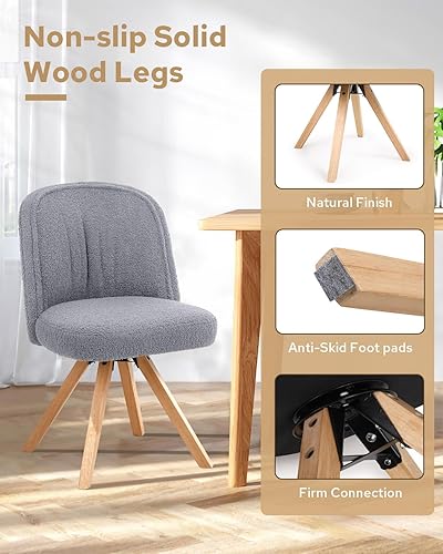 Miniatura 5 de Juego de 2 sillas de comedor giratorias, sillas de comedor modernas de lana de cordero, sillas de cocina tapizadas gruesas, silla de cena Boucle