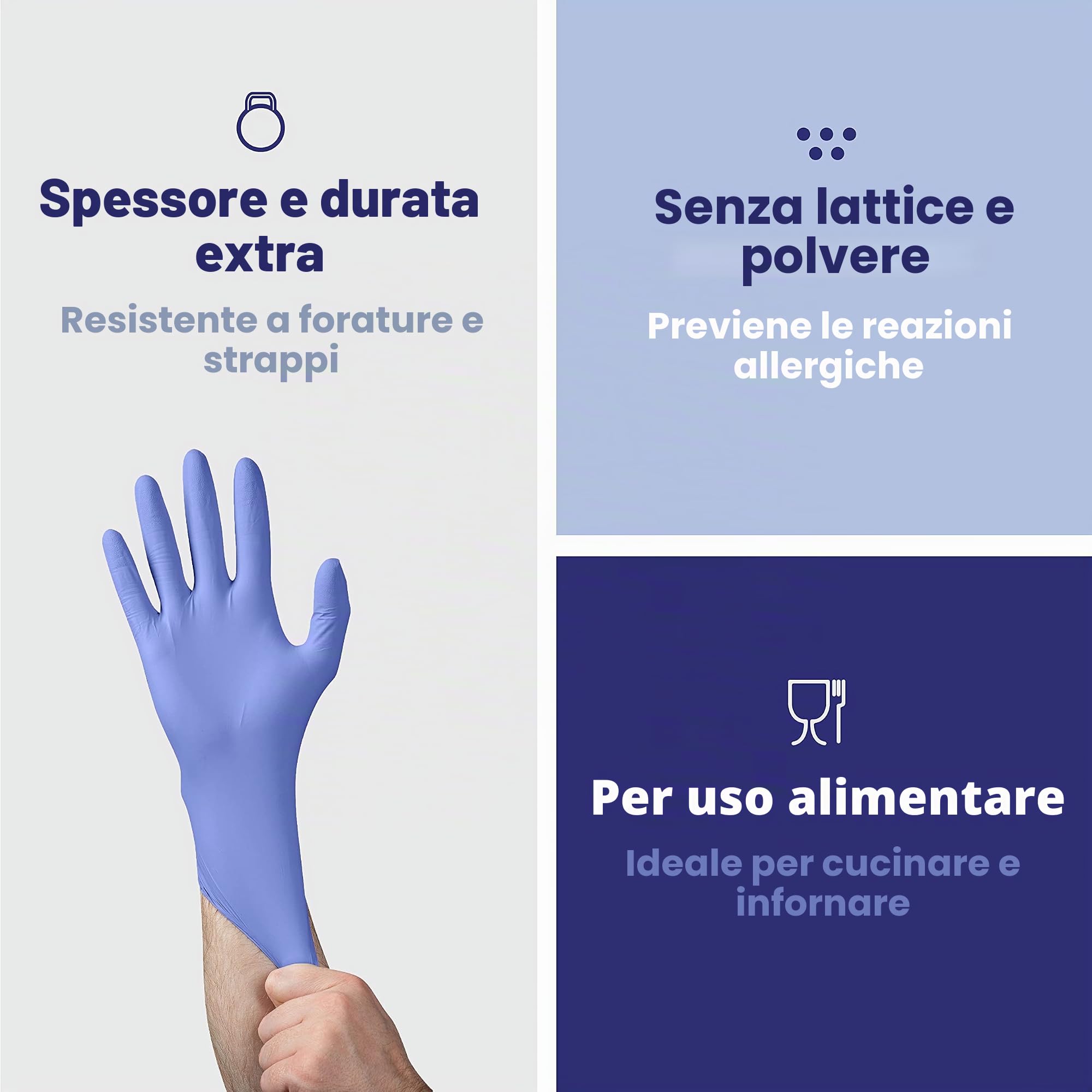 Comfy Package [100 Pezzi Guanti in Nitrile Blu, Guanti Monouso - 4 Mil, Senza Lattice e Gomma, Senza Polvere, Non Sterili - Taglia Grande