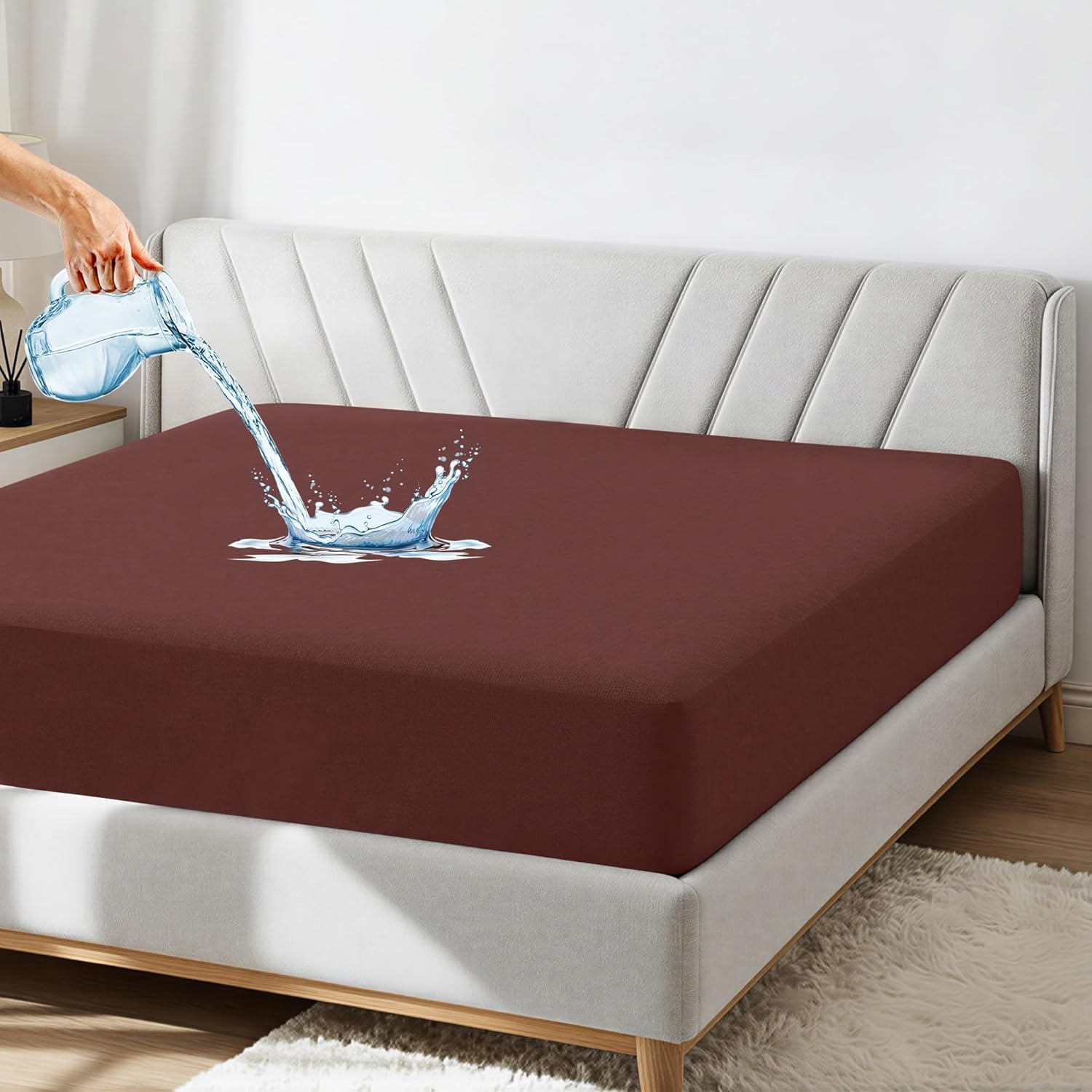 GADDA CO Waterproof Mattress Protector | Ultra Soft Cotton, Breathable & Hypoallergenic Fitted Bed Cover | Fits Up to 10 Inch Mattress | Coffee | King Size 72x84 Inch