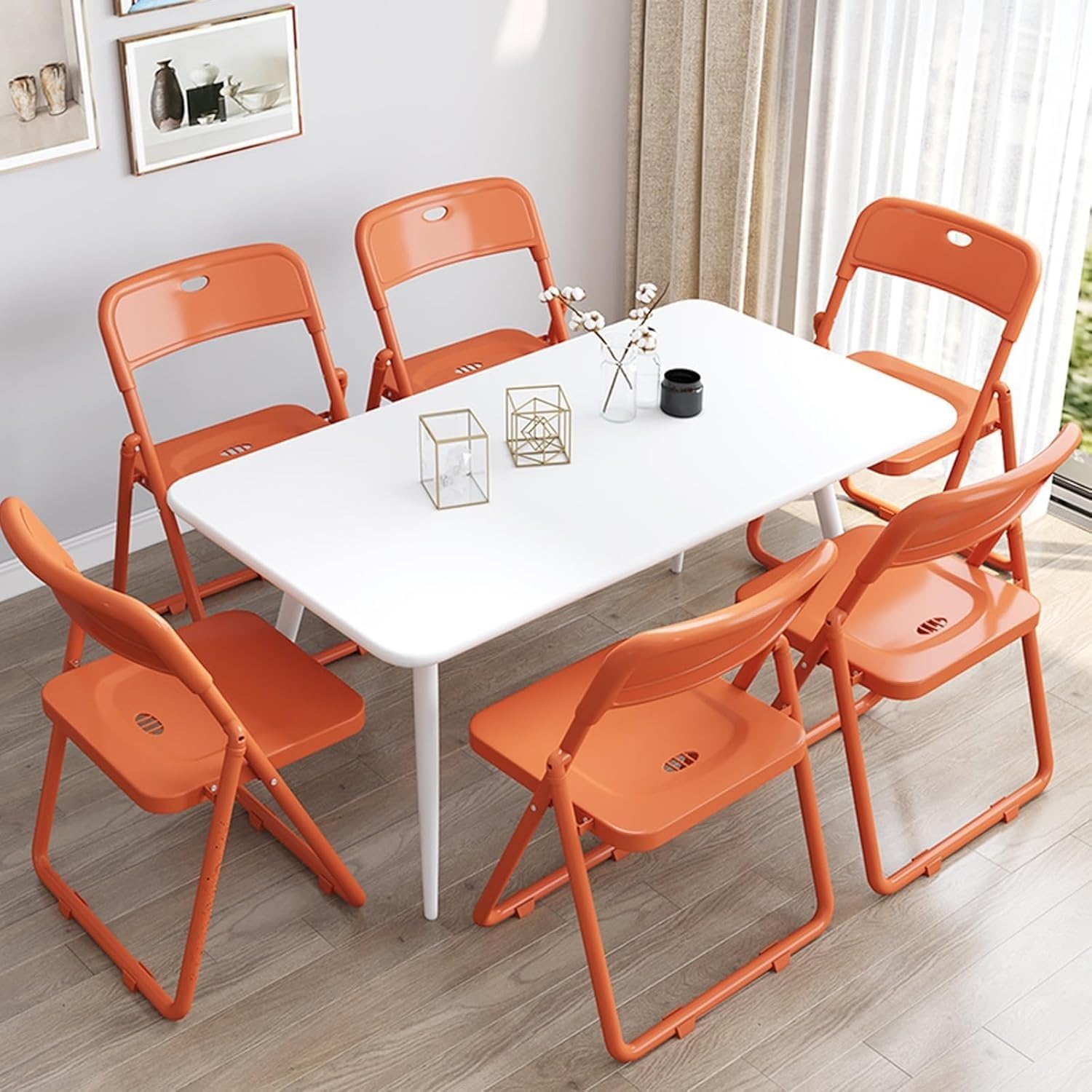 Plastic Folding Chair, Indoor Outdoor Portable Stackable Commercial Seat with Steel Frame 200lb.(Sky Blue)