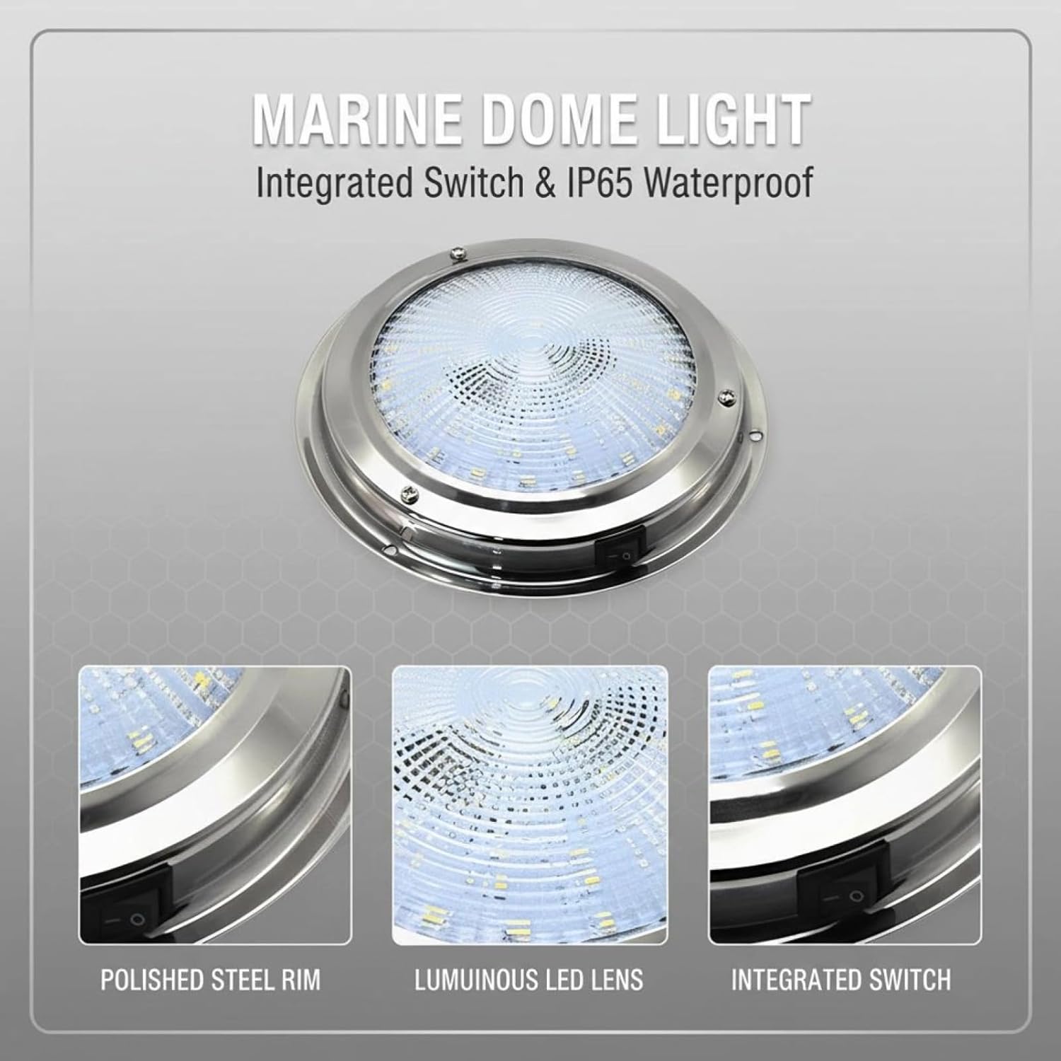5.5 in 42 Led Boat Dome Light, 12/24V Mount Marine Light, Stainless Steel, Toggle Switch, Waterproof