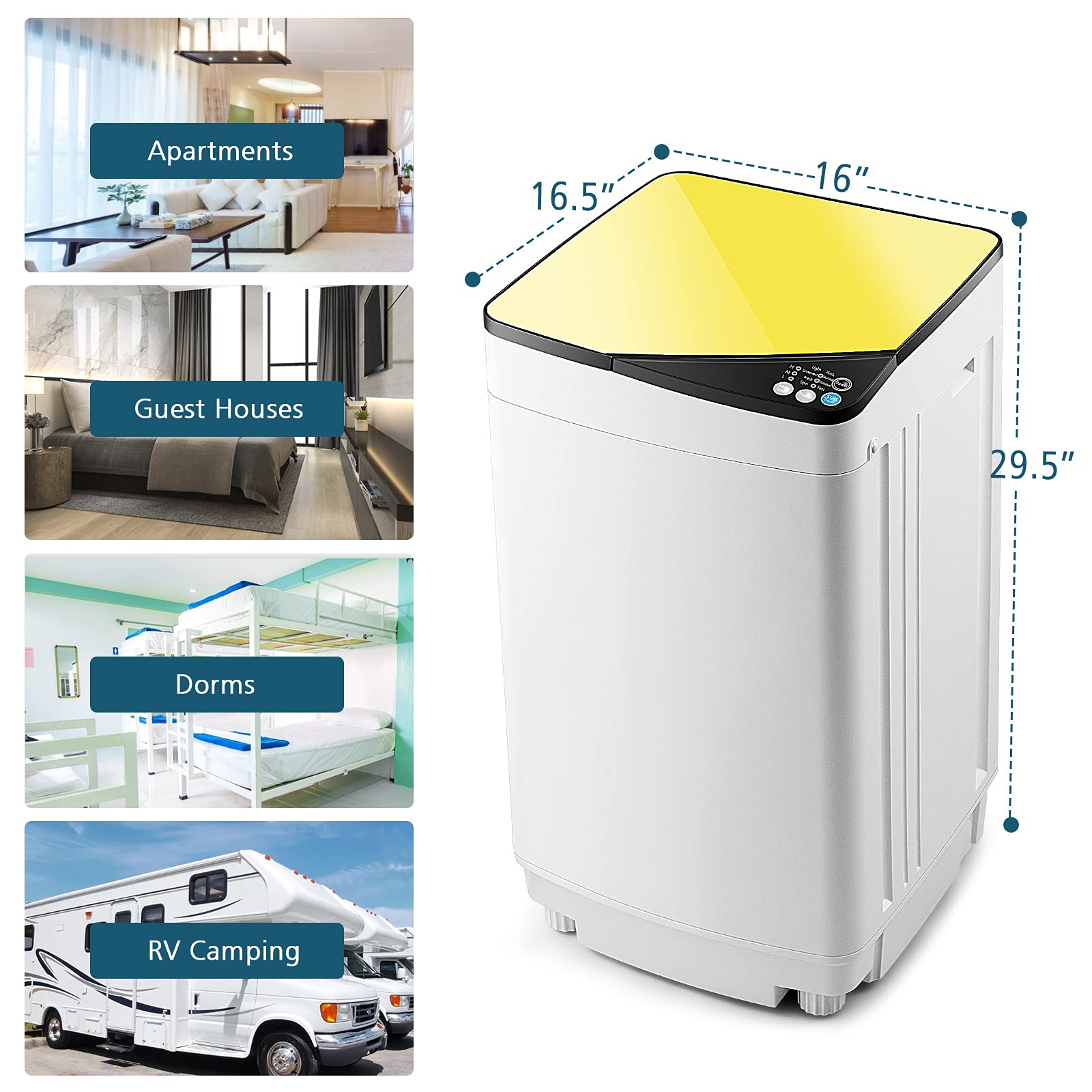 ARLIME - Lavadora portátil, mini lavadora 2 en -1 y secadora giratoria de capacidad de 8 libras con bomba de drenaje y manguera larga para condominio, apartamentos, dormitorios, caravanas (amarillo)