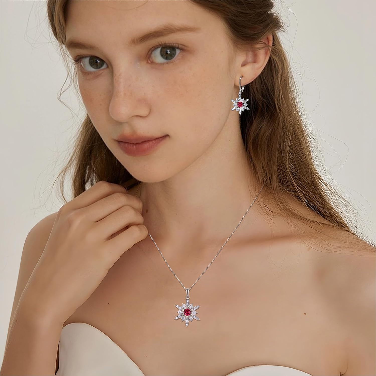 Snowflake Earrings for Women 925 Sterling Silver Christmas Earrings Dangle Drop Leverback Birthstone Jewelry for Her
