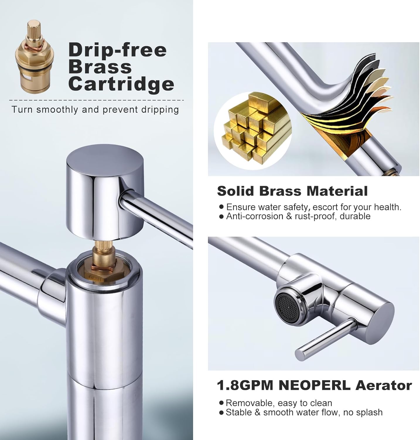 WOWOW Pot Filler Deck Mounted - Solid Brass Pot Filler Faucet Polished Chrome Kitchen Stove Faucet with Double Joint Swing Arm (Modern Style)