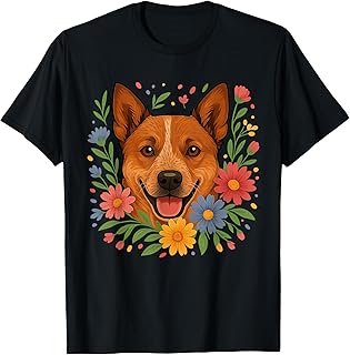 Cute Floral Red Heeler Colorful Spring Flowers Wildflowers T-Shirt