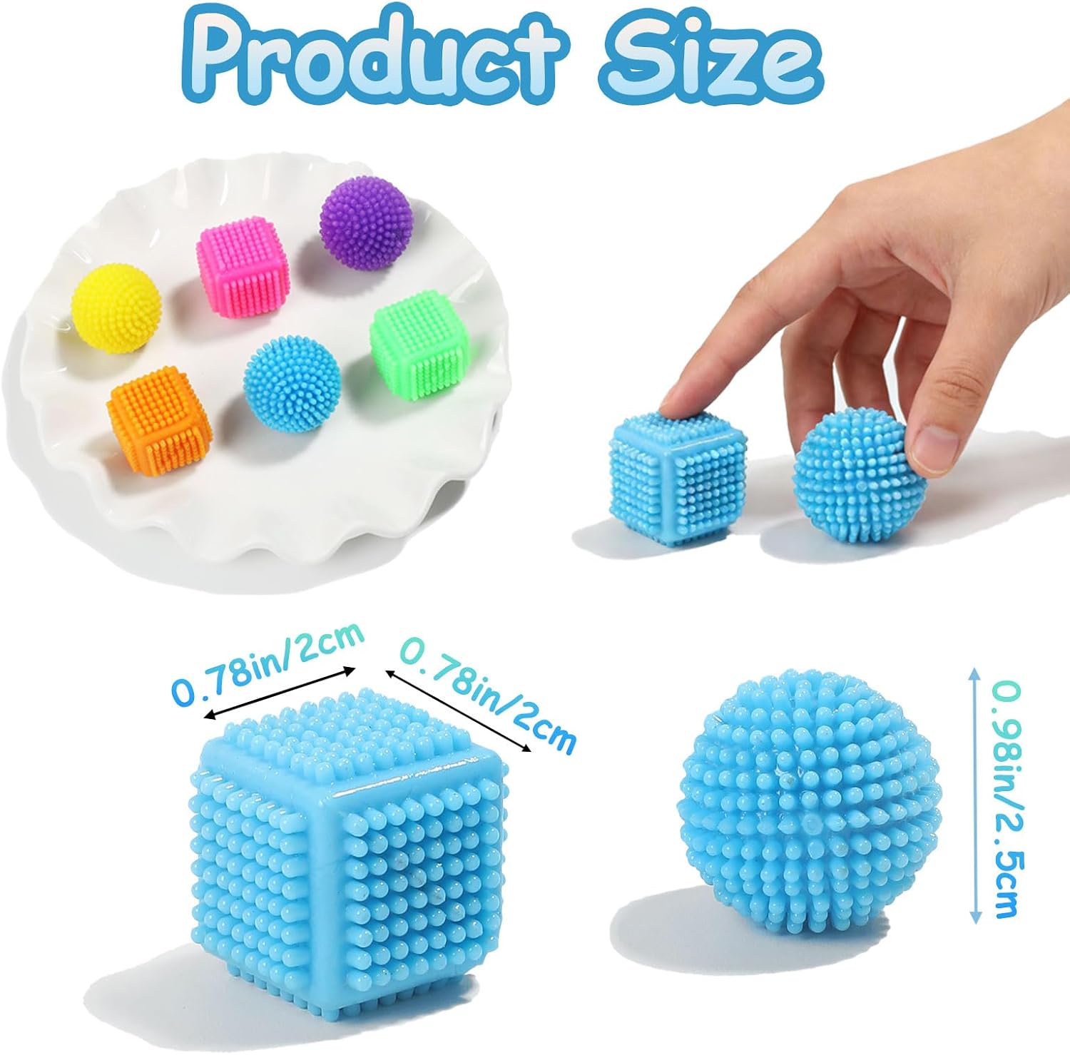 Sensory Textured Stress Toys Set 24 Pack Stress Relief Fidget Toys Colorful Cube and Ball Shapes(Random) Sensory Toys for Kids with Autism Stocking Stuffers Kids