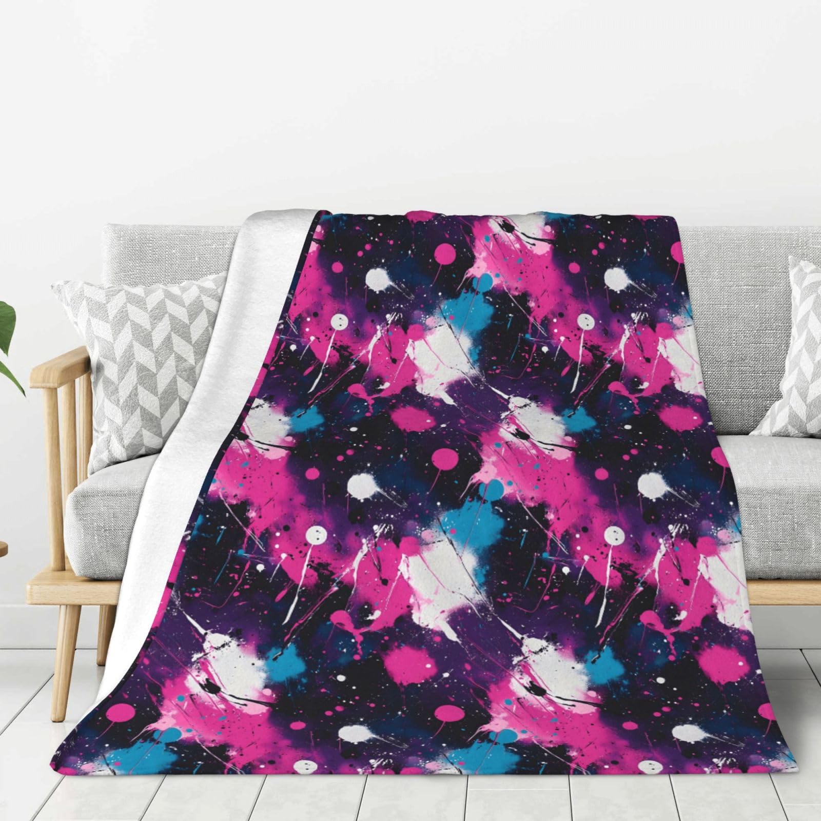 Couverture de camping et voyage légère motif tie-dye rose et bleu