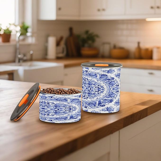 Frasco de café de porcelana azul y blanco 30oz hermético acero inoxidable miniatura 2