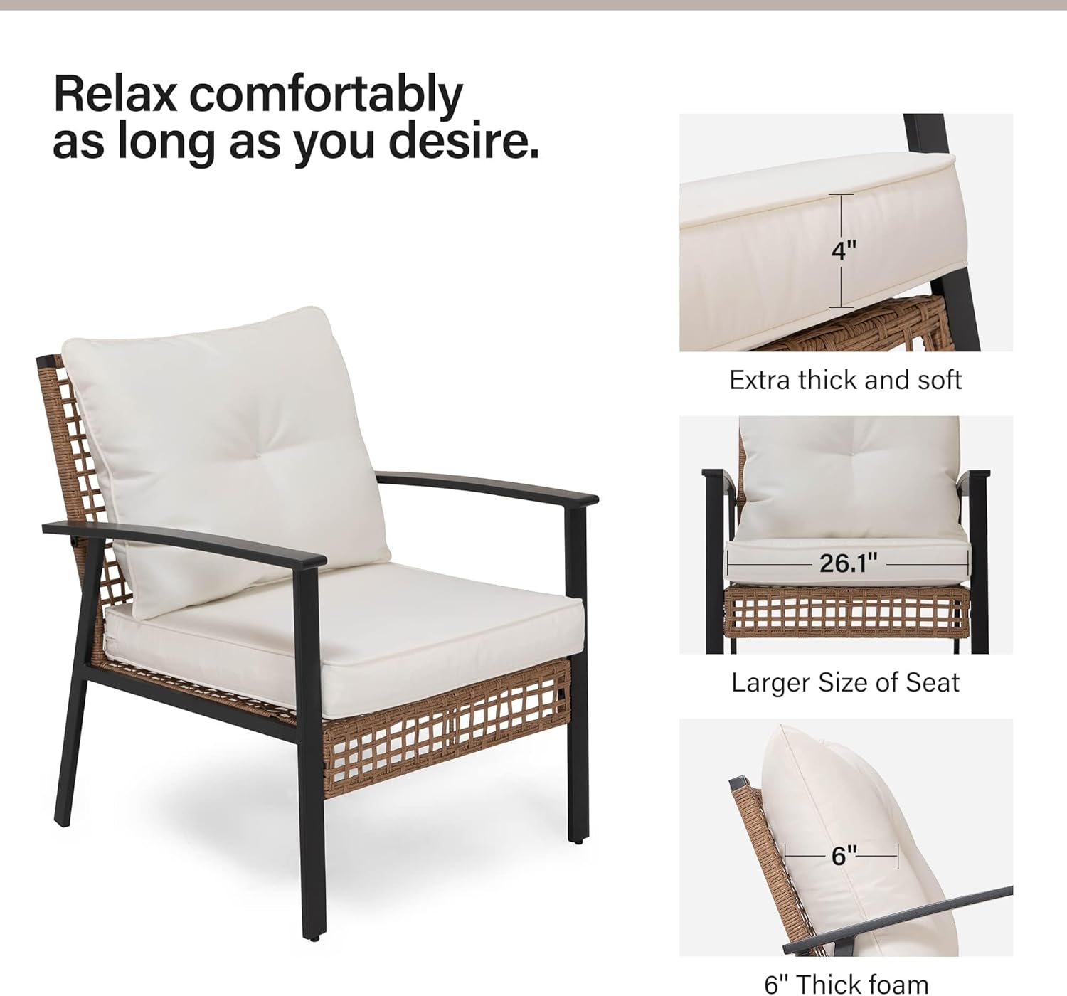 LAUSAINT HOME Patio Dining Chairs Set of 8, Oversized Outdoor Rattan Wicker Furniture Chair Set with Soft Cushions for Porch, Backyard, Garden and Poolside, Beige