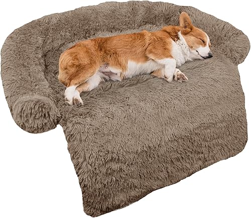 Cama antiestrés de felpa esponjosa con protector de muebles y funda extraíble lavable para gatos y perros pequeños, medianos y grandes (mediana, 41