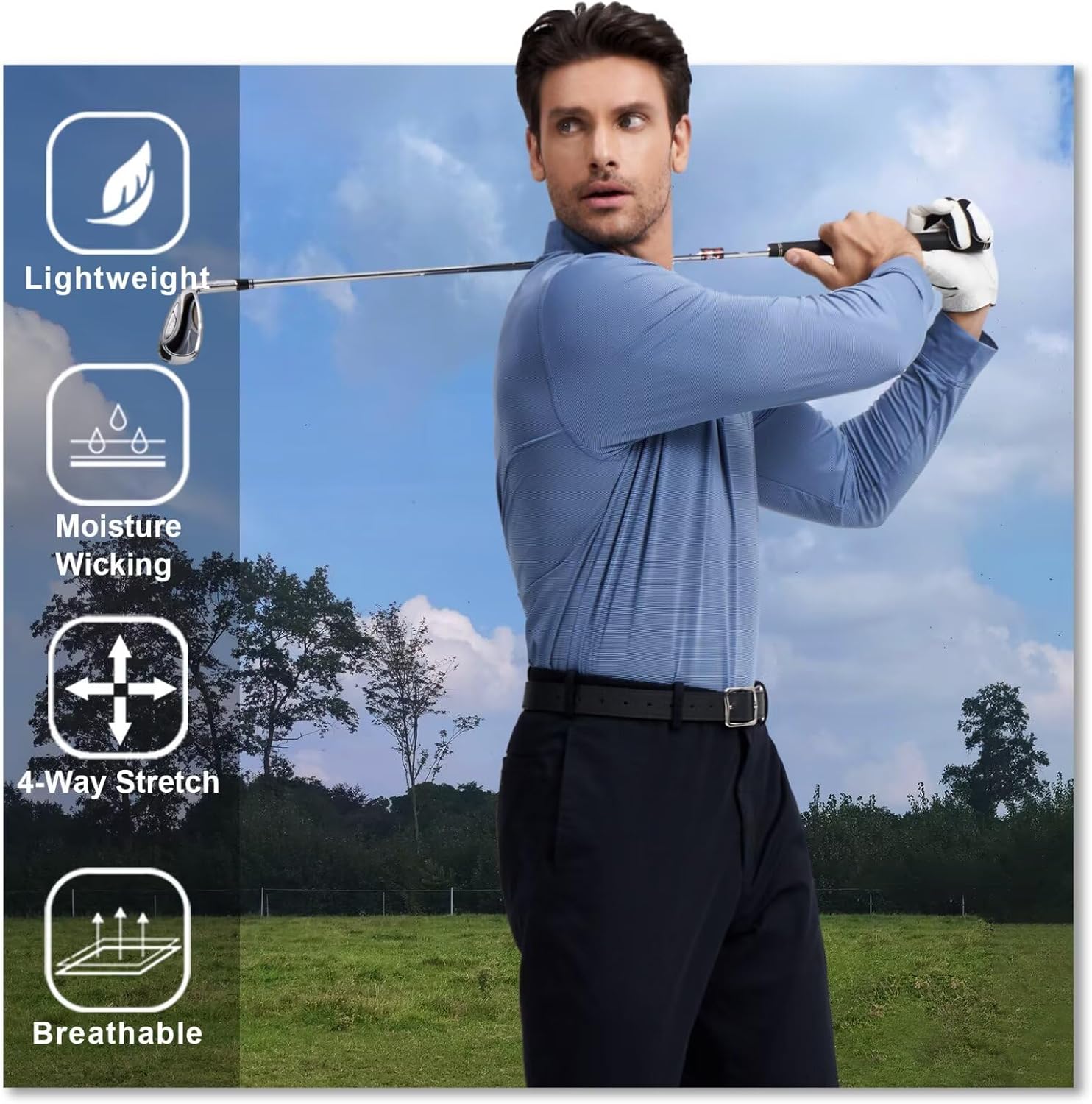 M MAELREG Short and Long Sleeve Polo Shirts for Men Dry Fit Performance Moisture Wicking Sport Pin Striped Mens Golf Shirts - Image 5