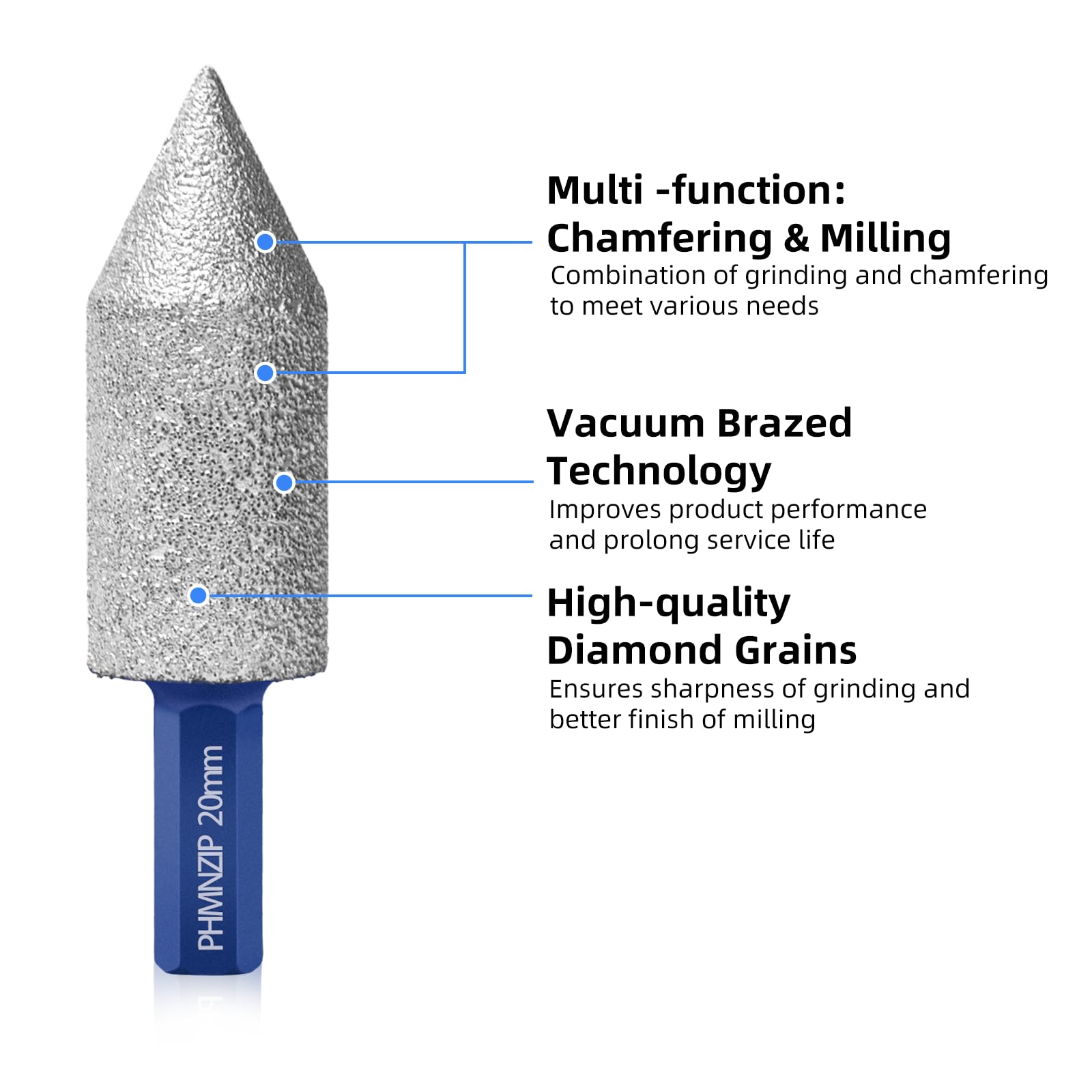 Diamond Chamfer Bits 20 mm Hexagon Shank Beveling Milling Bit Countersink Drill for Tiles Marble Ceramic Granite Trimming Finishing Cleaning of Enlargement Grinding Existing Holes - Image 4