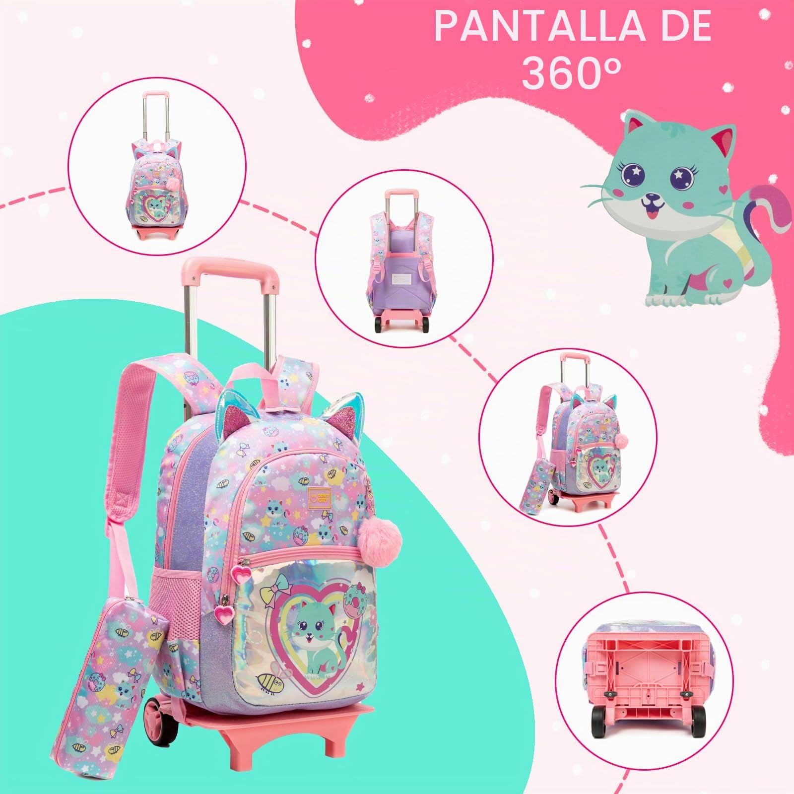 17" Mochilas Escolares con Ruedas Carro Niña Mochila Escolar