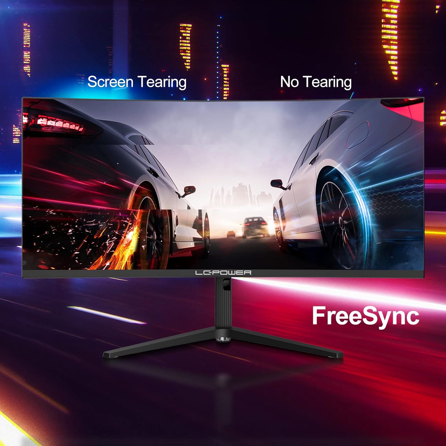 LC-Power Gaming Curved Monitor 35 UWQHD VA, 3440x1440, AMD FreeSync 120 Hz, 1800R, 2x DP 1.4, 2x HDMI 2.0, PIP/PBP, Flicker Safe, Nero