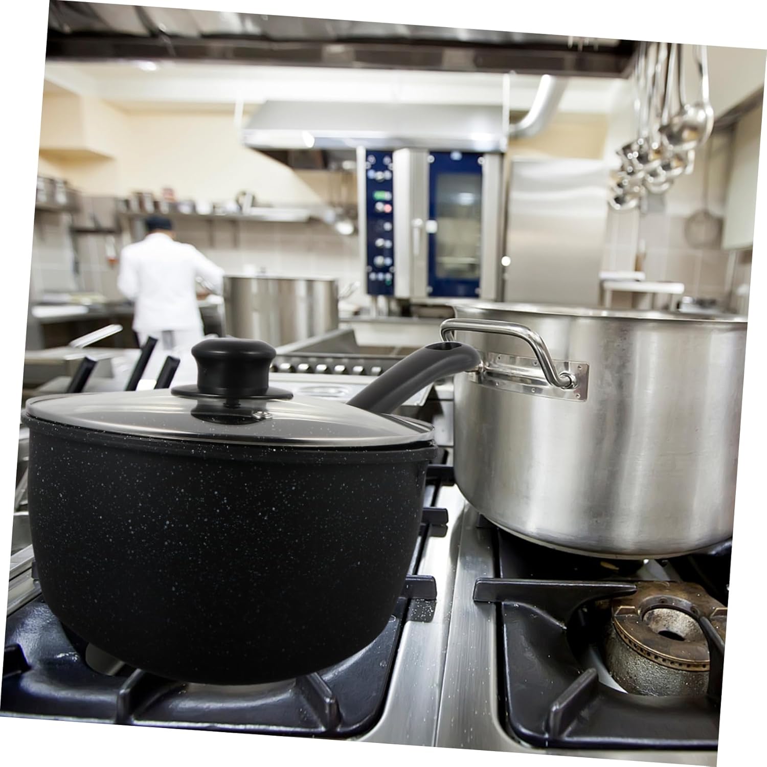 OUNONA Nonstick Milk Cooking Pot with Lid Soup Pot for Induction and Gas Stoves Comfortable Handle Design Kitchen Essential for Everyday Cooking