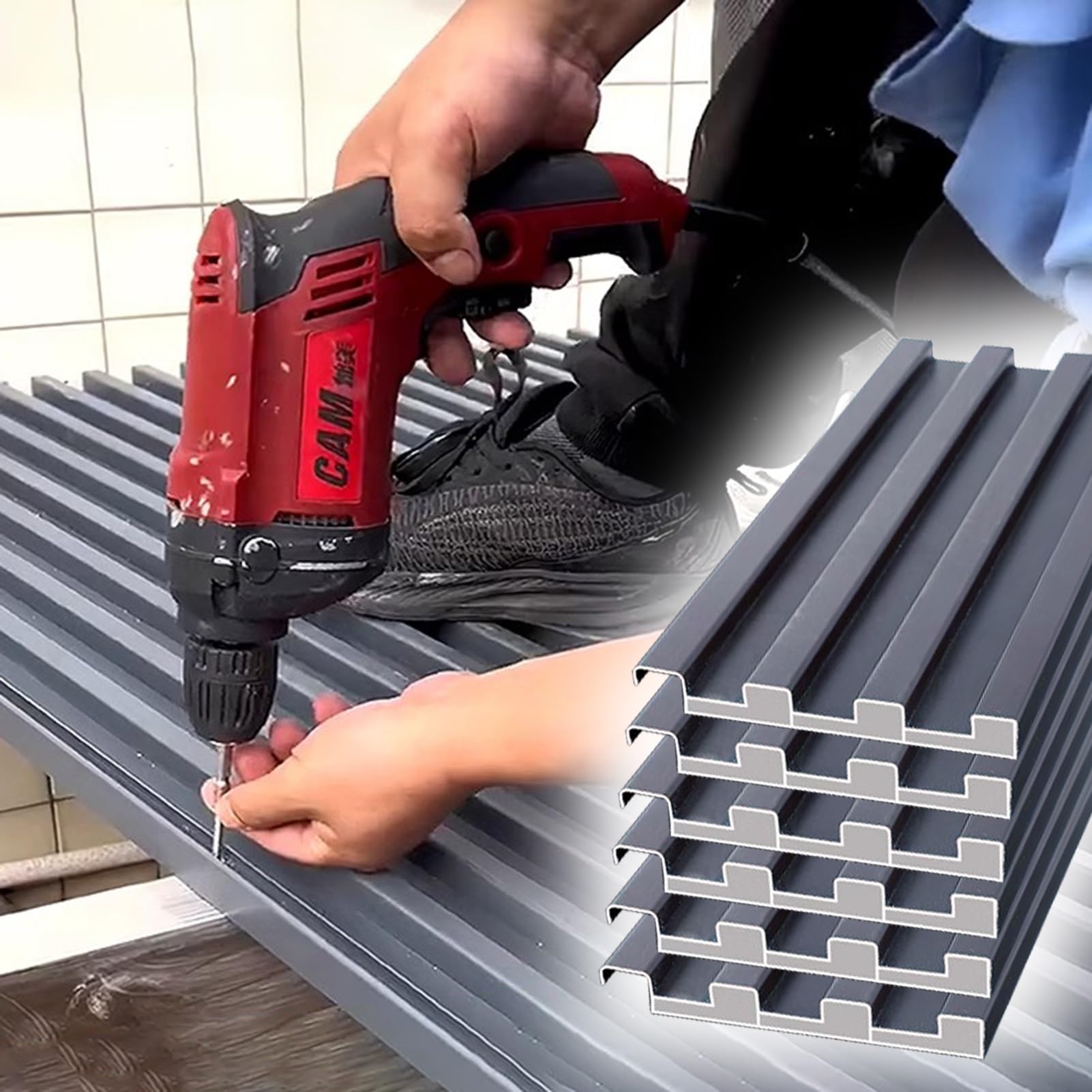 Cladding Windproof Board w/Polycarbonate Fill, All-Weather Metal Roofing Panels for Garden Canopy Pergola(1.1m/3.6ft)