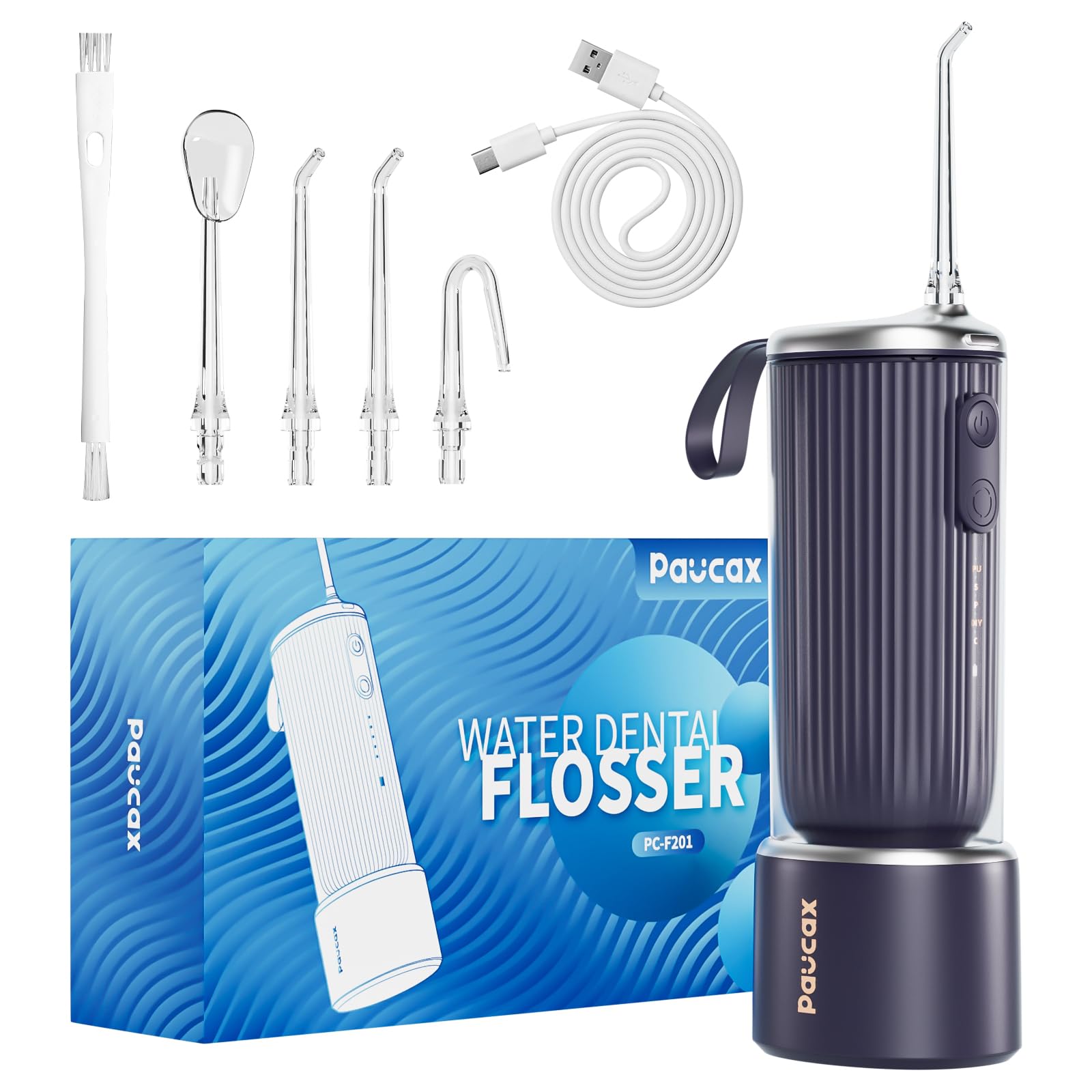Irrigador dental de agua, irrigador bucal inalámbrico con 5 modos recargables, IPX7, impermeable, limpiador de hilo dental de viaje, limpieza profunda, púas de hilo dental