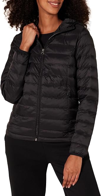 Amazon Essentials Womens Lightweight Long-Sleeve Full-Zip Water-Resistant Packable Hooded Puffer Jacket