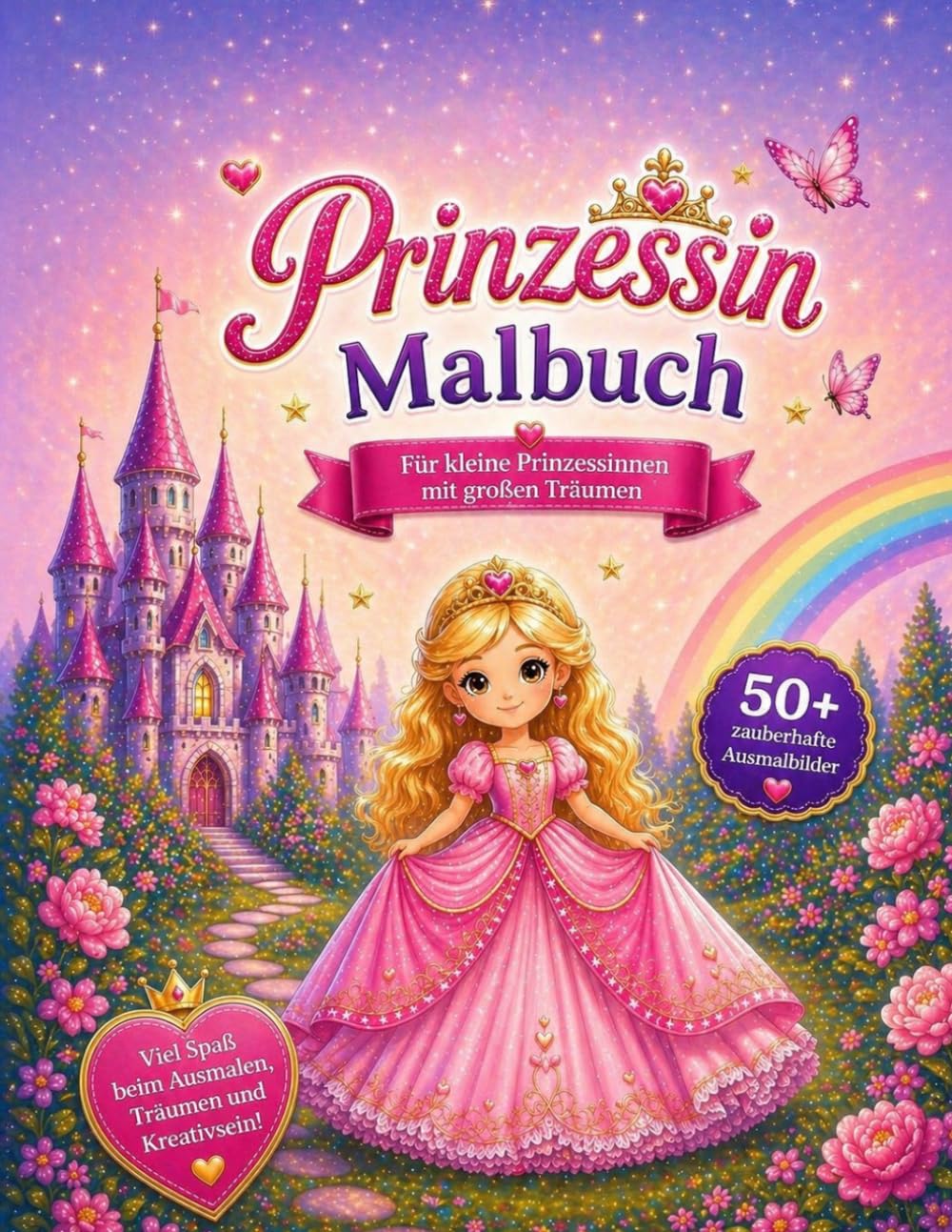 Prinzessinn Malbuch – Kreativ & fantasievoll: Malbuch für Mädchen ab 4 Jahren | Prinzessinnen, Einhörner & Tiere | Über 50 Ausmalbilder