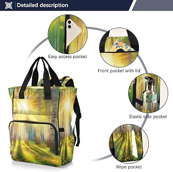 Diaper Bag Backpack, Sunlit Birch Grove Baby Diaper Bag - Waterproof Multifunction Travel Diaper Bag with Pacifier Case, Stroller Straps & Insulated Pocket - Unisex