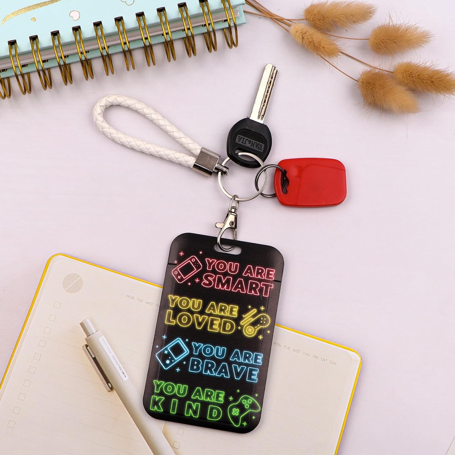 Cool Game ID Card Holder Key Chain with Keyring Cute ID Badge Holder Photocard Holder with Keychain, Card & Photo Hard Plastic Protective Case for Women Men Kids for ID Badge Keys Photocard(Quote) image 2