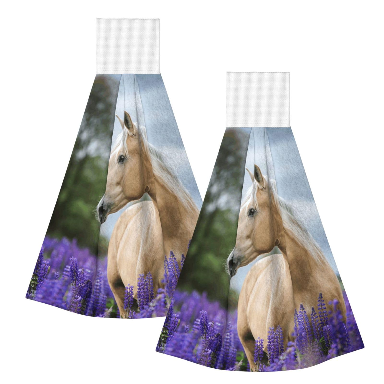 DOPKLNA Beautiful Palomino Horse Lavender, 2 Pcs Hanging Coral Fiber Hand Towels for Bathroom, Absorbent Kitchen Towels