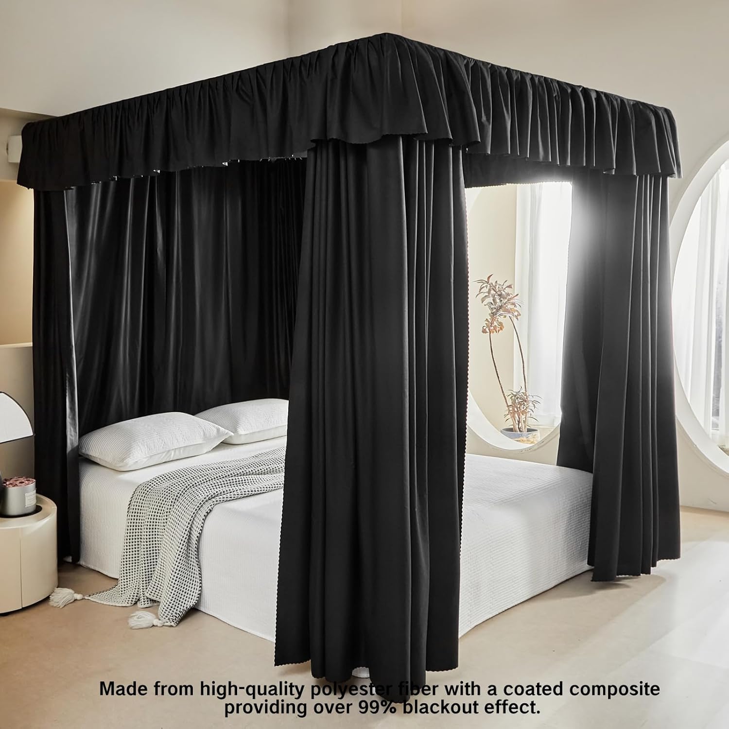 AIKASY Black Thickened Bed Canopy Curtains - Elegant Bedroom Decor for Adults and Girls - Strong Lightproof and Windproof Design(Twin, Black)